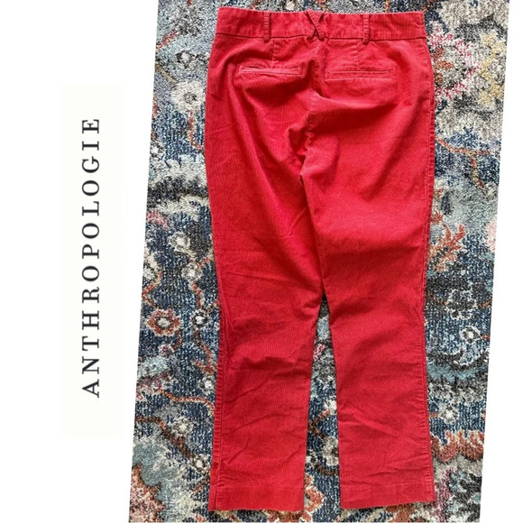 The essential collection by Anthropologie Corduroy Pant Crop Ankle Red Pant Sz 2 - Picture 3 of 6